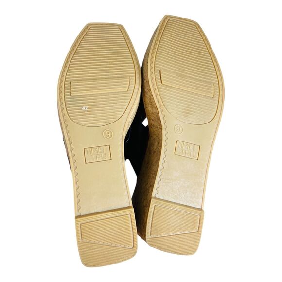 Time and Tru Womens Platform Sandals Size 9 Black Crosstoe Cork Wedge Slip On - Picture 5 of 5